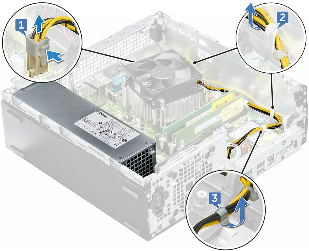 3 Installera: a b c d e f M.2 PCIe SSD optisk enhet kylhölje 2,5-tumshårddiskenheten frontramen kåpan 4 Följ anvisningarna i När du har arbetat inuti datorn.