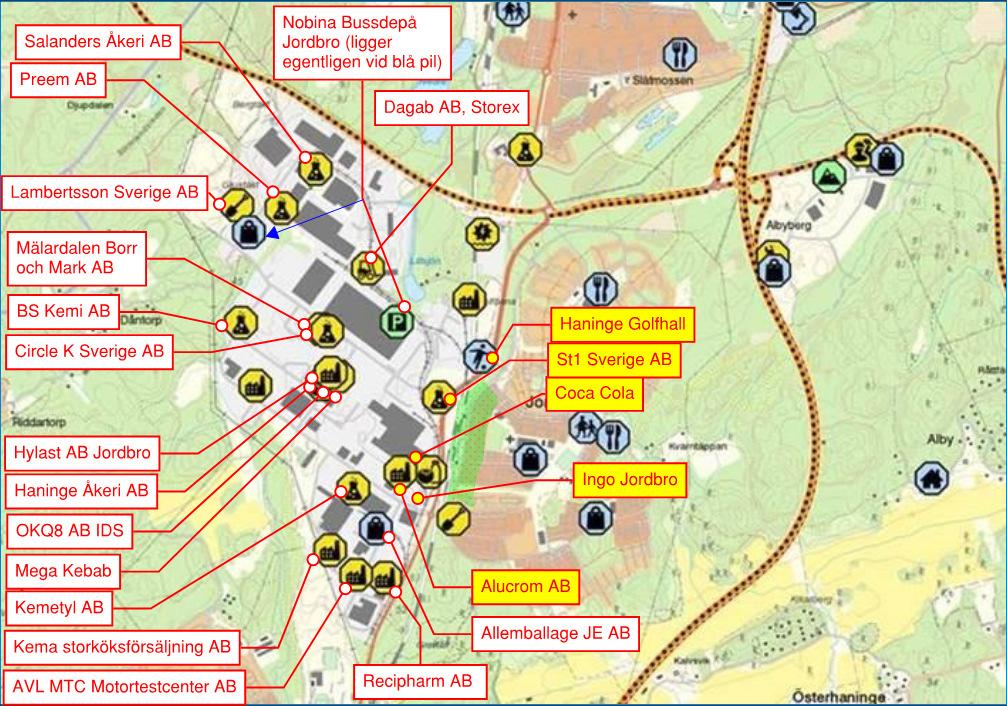 3.5 Jordbro företagspark 3.5.1 Allmänt Jordbro företagspark ligger väster om planområdet, på andra sidan om Nynäsbanan.
