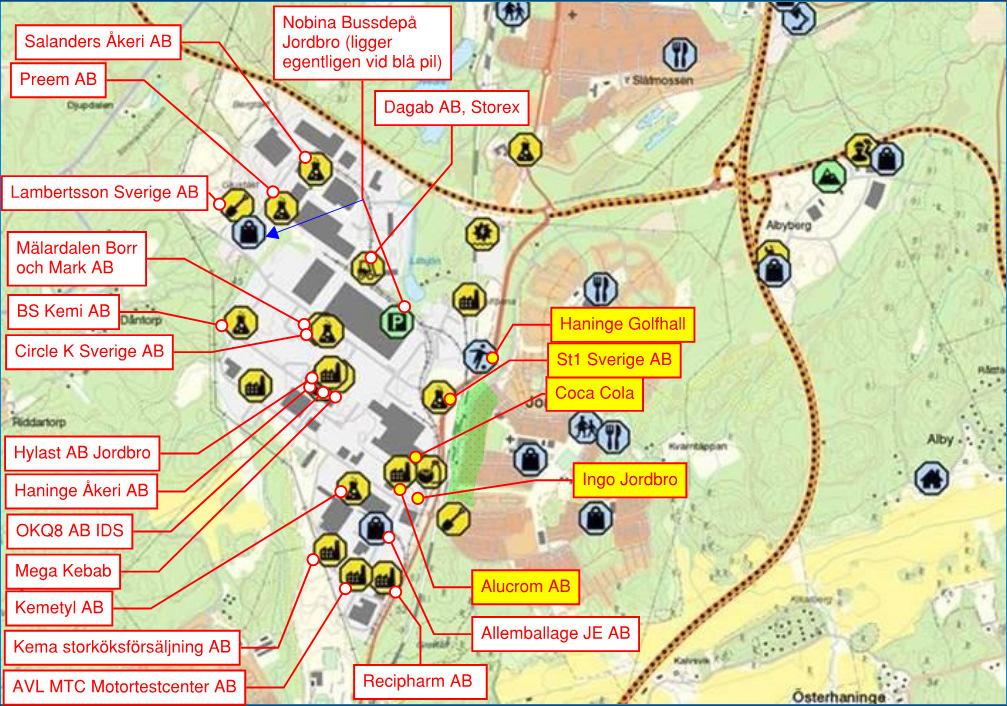 3.5 Jordbro företagspark 3.5.1 Allmänt Jordbro företagspark ligger väster om planområdet, på andra sidan om Nynäsbanan.