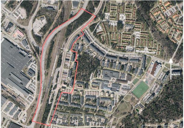 2. Områdesbeskrivning Det aktuella planområdet ligger i centrala Jordbro i Haninge kommun, se figur 2.1. Enligt avsnitt 1.