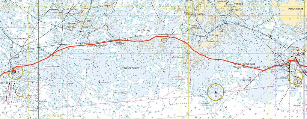 Kuva viitteeksi, karttaotteet ei merikartan mittakaavassa / Bild för referens, kortutdrag inte i sjökortets skala / Image for reference, chart extracts not to scale of chart ( Eastern Light Finland 1