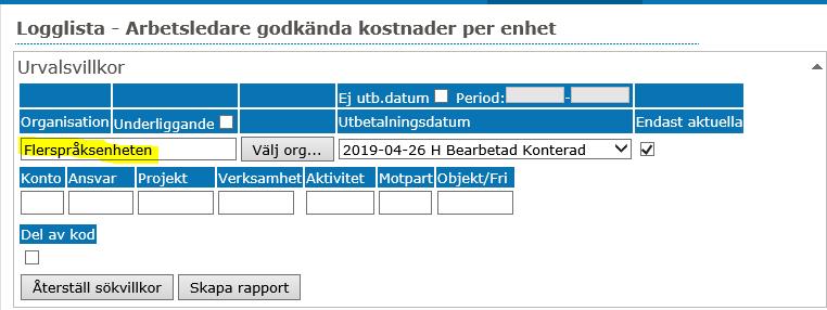 1 25 Chef/Löneadm Flexsaldo samt total summering på rapport