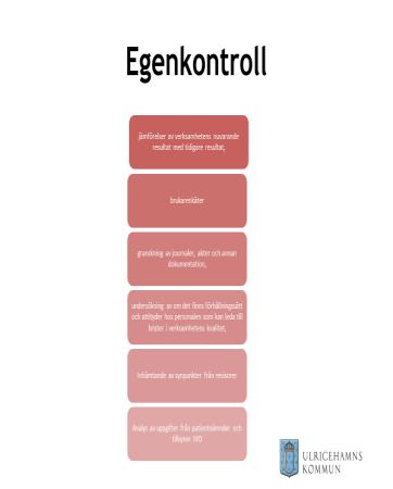 Genom att fortlöpande kvalitetssäkra processer och rutiner samt granska verksamhetens insatser, säkerställa att den enskilde får den vård, omsorg och behandling som utlovats.