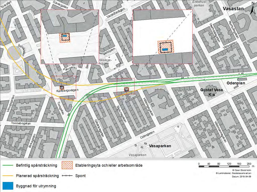 Figur 6. Spåranslutning vid Odenplan mellan Gul och Grön linje. Projekteringsinriktningen för närvarande är att bygga spårtunnlarna konventionellt med ballast och slipers 1.