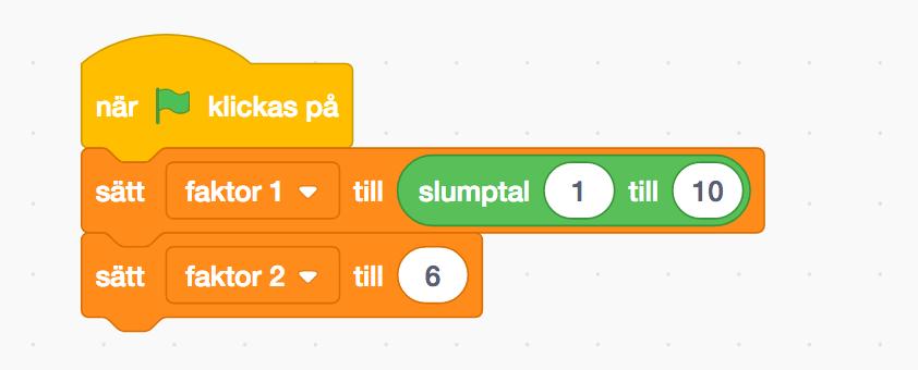 Lektionsdel 2: Slumptal Instruktioner För att öva multiplikationstabellen kan det vara bra om uppgifterna slumpas fram så att den som använder programmet inte alltid får uppgifterna i samma ordning.