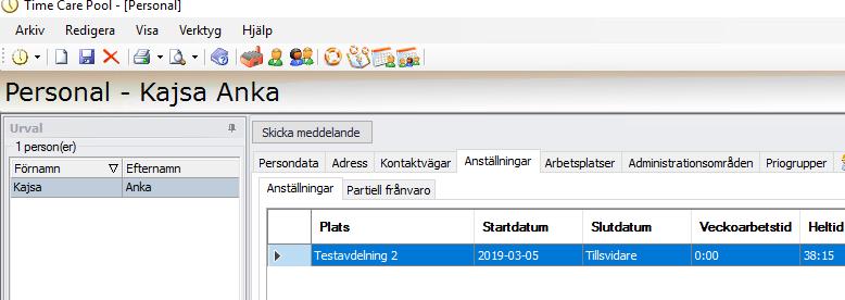 I Time Care Pool finns grundplaceringen under Personal i fliken Anställningar under Plats.