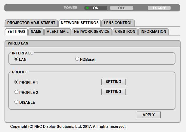 3. Behändiga funktioner NETWORK SETTINGS http://<ip Address of Projector (Basic)>/index.