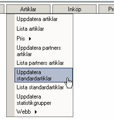 Uppdatera standardartiklar För att koppla er artiklar till standardartiklar går ni till menyn