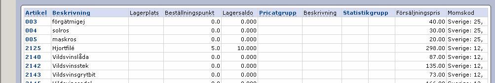 Sortera i lista Genom att klicka på en blåmarkerad rubrik i en lista kan ni sortera i listan.