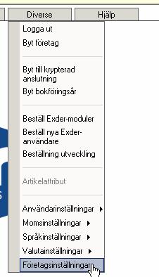 För att uppdatera era företagsinställningar går ni till menyn Diverse