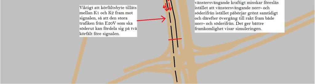 En bit söderut mot signalen blir det en refug mellan K2 och K3 och ytterligare en bit söder om denna upphör refugen mellan K1 och K2.