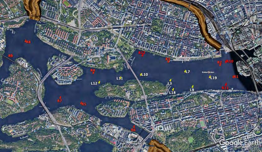 18 4.2 Sedimentprovtagning Sedimentprovtagning genomfördes den 6 september 18 på 19 stationer i Riddarfjärden (Fig.