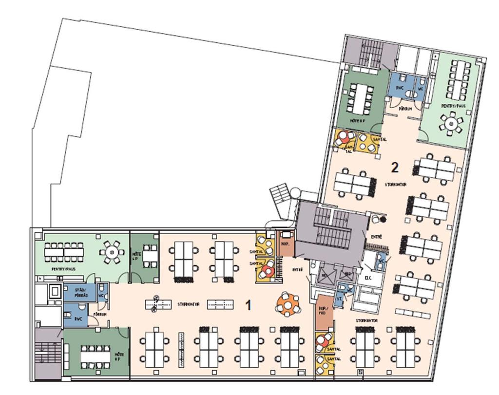 PLAN 5, 2 TR. 3 TR. Kontor 1 Antal arbetsplatser. 24 Antal mötesrum.