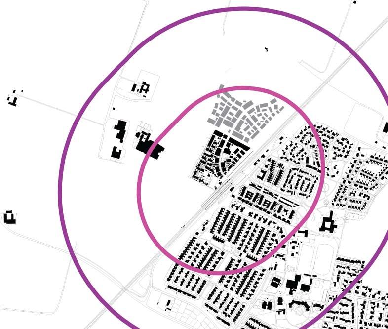 Avstånd Den befintliga bebyggelsen på östra sidan är omgärdad av huvudgator vilka försvårar rörelsen till det omgivande landskapet. Planområdet omgärdas på likande sätt av vägar i norr och väster.