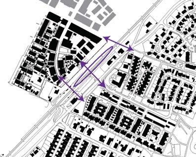 Inom ett stationssamhälle behöver inte biltrafiken några egna vägar med högre hastigheter. I strukturen finns även andra punkter än stationsområdet att ta hänsyn till.