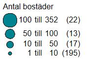 Kartan visar hur antalet bostäder per bygglov fördelar sig över staden.