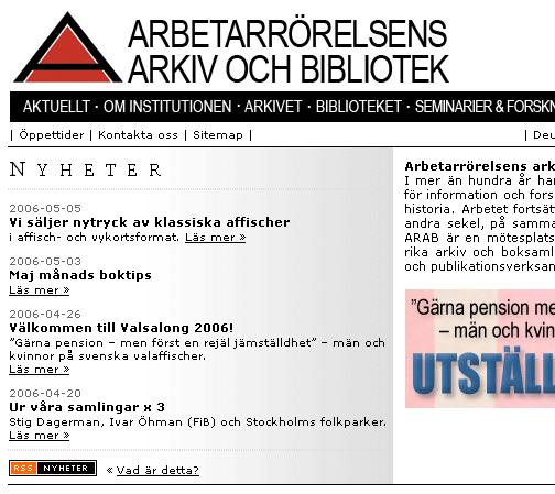 (http://www.arbarkiv.nu, 2006-05-11) 3.3.2 Webbplats 2: Trelleborgs bibliotek Trelleborgs biblioteks webbplats finns på adressen www.trelleborg.se/ t_templates/t_page 3057.aspx.