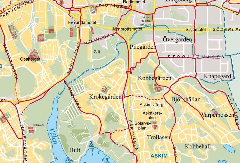 Utsnitt ur cykelreseplaneraren, streckad linje markerar