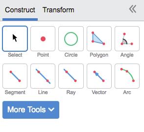 DEL 1: Desmos Geometry, en kort introduktion 1. Vi kommer att använda Desmos verktyg för geometri. Gå därför in på sidan: https://www.desmos.com/geometry Till vänster har du en verktygslåda.