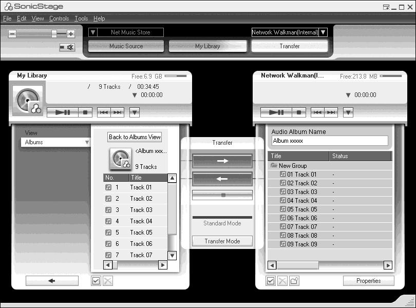 Överföra ljuddata från Network Walkman till datorn Överföringslista [Transfer] Listan My Library Lista med spår på Network Walkman Överföra från Network Walkman till datorn Ljuddata som har överförts