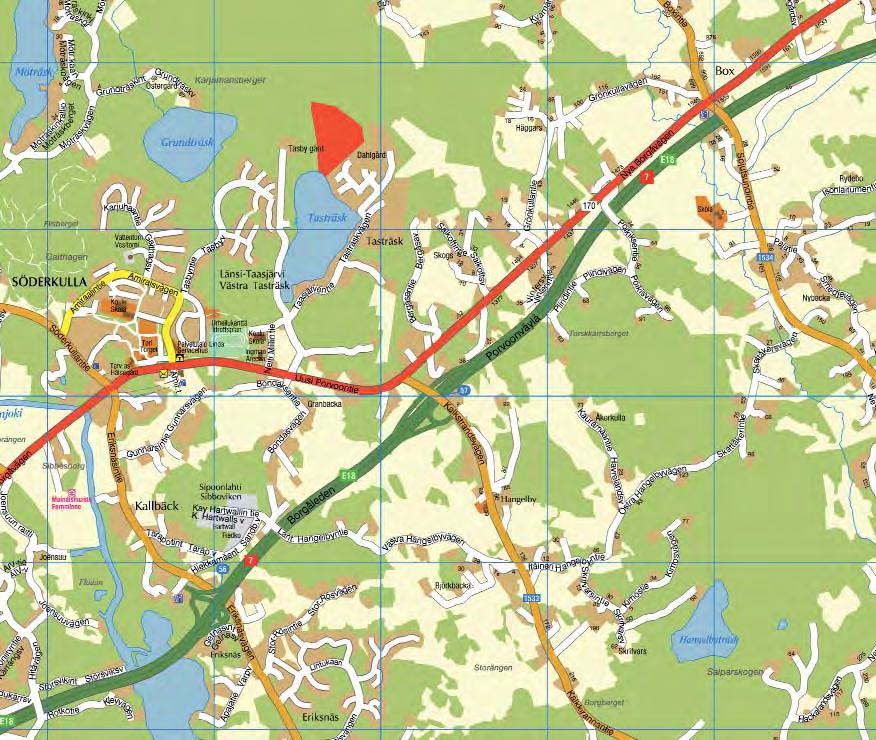 Suunnittelualue Noin 11 hehtaarin suuruinen suunni elualue sijaitsee Sipoon toisen taajaman ja eteläisen aluekeskuksen Söderkullan pohjoisosassa, lii yen väli ömäs asemakaavoitettuun osaan taajamaa.