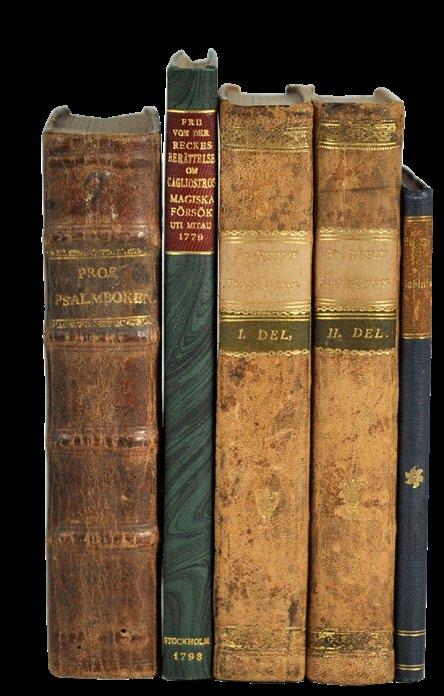 14. RECKE, (ELISABETH CHARLOTTE CONSTANZIA) von der. Fru von der Reckes berättelse om Cagliostros magiska försök uti Mitau 1779. Öfwersättning. Sthlm, J. C. Holmberg, 1793. 8:o. 64,47-62,81-166 s.