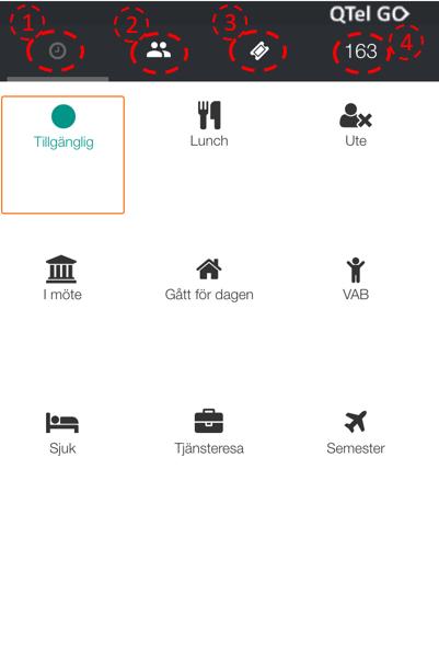 3. Flikar QTel GO har 4st flikar. 1. Hänvisning (Närvaro) 2.