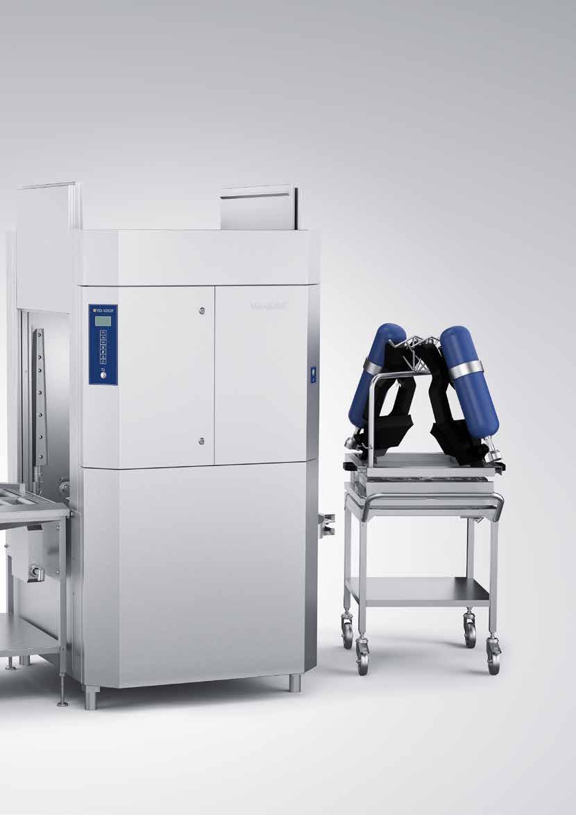 WD-100, PPE BARRIÄR 11 barriärmaskin för optimal hygien och god ergonomi med ren och oren sida vagn för utmatning och transport av