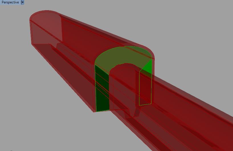 6.2 Övergång mellan olika sektioner figur 6.3: Bilden visar övergången mellan två olika tunnelgeometrier och hur ytorna anpassar sig efter dimensionen på tunnlarna.