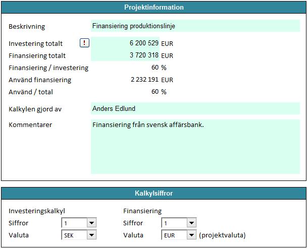 12.2 Projektblad (Project) Beskrivning Investering totalt Beskriv vad som ska finansieras och finansiär(er).
