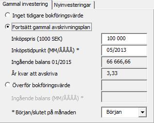 3.2.5.2.5 Gamla investeringar Man kan inkludera avskrivningar för befintliga tillgångar i kalkylen.