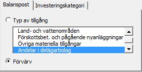 3.2.5.2.9 Företagsförvärv (endast tillgänglig i Förvärv/värdering -mallar i Enterprise-versionen) Det här alternativet väljer man endast för att mata in ett förvärvspris.