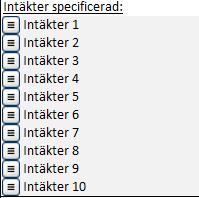 Två nivåer med upp till 99 underrader ger möjlighet till att skapa upp till 98 010 rader för intäkter, rörliga