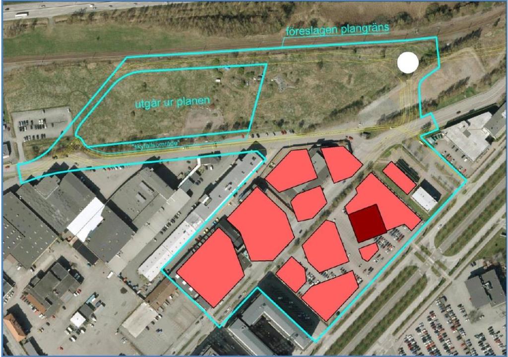 Figur 24 Planområdets utbredning jämfört med samrådsförslaget. Rödmarkerade områden representerar kvartersmark.