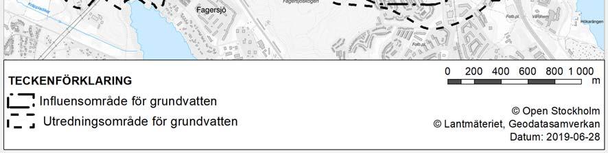 Det område inom vilket det kan uppkomma grundvattenpåverkan till följd av vattenverksamheten kallas  Figur 1, utredningsområde och  Utredningsområde och