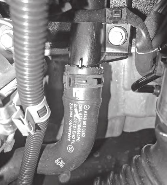 Entfernen Sie den unteren Kühlerschlauch (A) (der Schlauch zwischen Kühler und Motor). 2.
