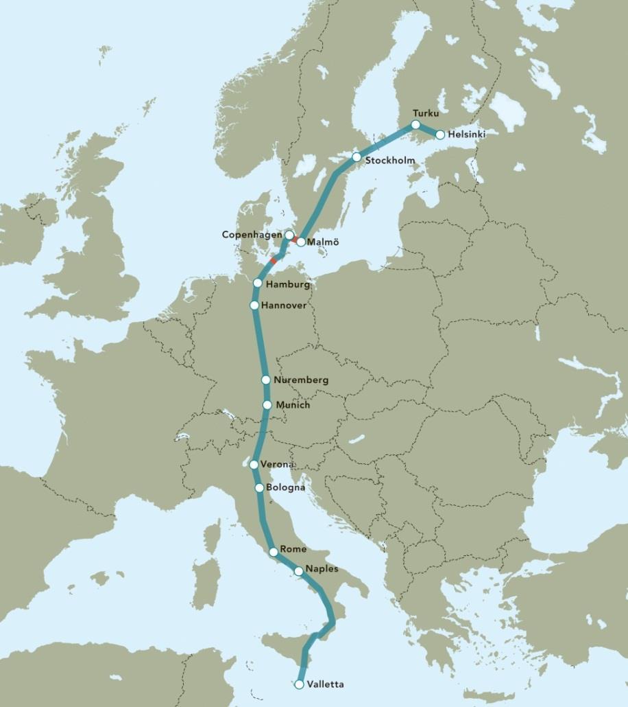 Den europeiska TEN T - korridoren Grönare transporter genom att flytta gods från väg till järnväg Förbättrad