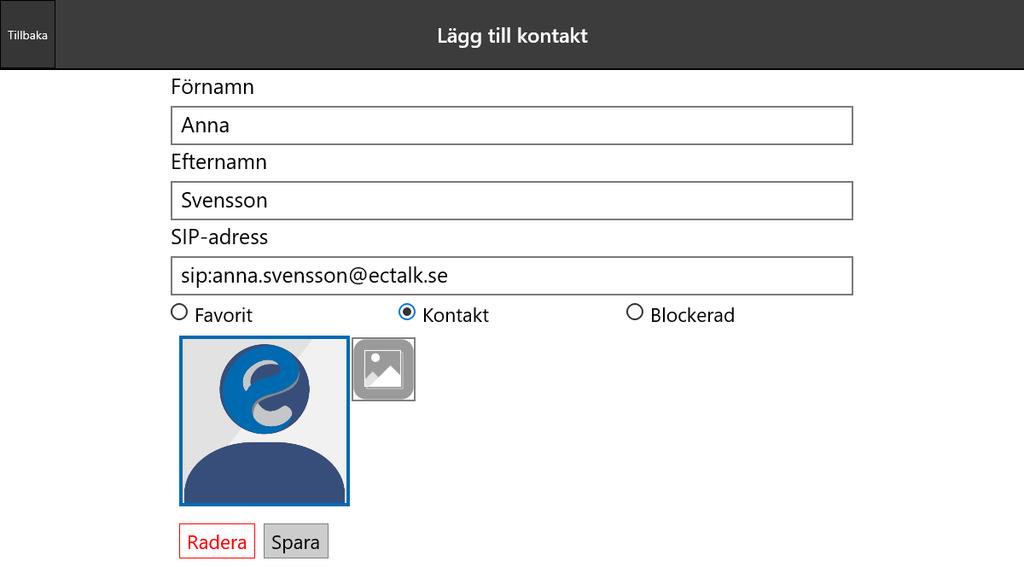 Tryck sedan på Radera-knappen om du vill ta bort denna kontakt (eller om du vill