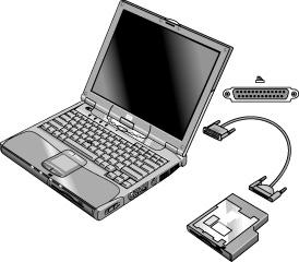 Tilläggsenheter Använd tilläggsenheter Anslut diskettenheten till parallellporten Om du föredrar det kan du ansluta diskettenheten till datorns parallella port med hjälp av en kabel för extern