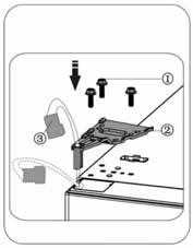 (Support the upper door with your hand while installing it.) 1. Special flange screws 2. Upper hinge 3.