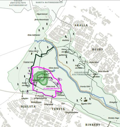 Illustration över det område som planläggs för den nya begravningsplatsen på Järvafältet.