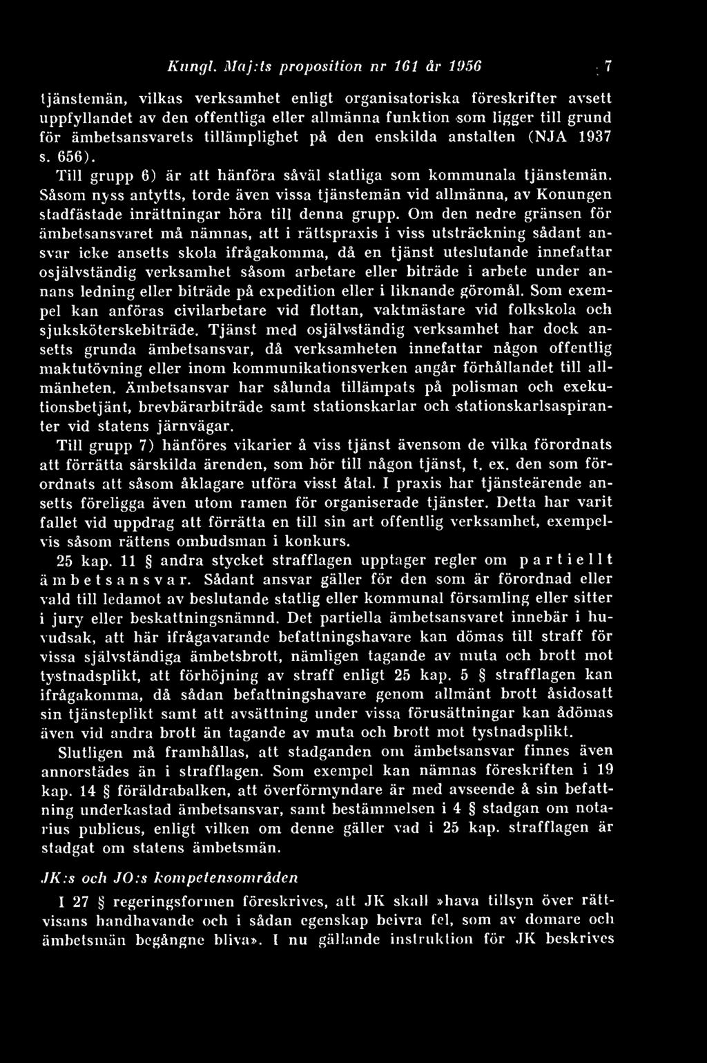 ämbetsansvarets tillämplighet på den enskilda anstalten (NJA 1937 s. 656). Till grupp 6) är att hänföra såväl statliga som kommunala tjänstemän.
