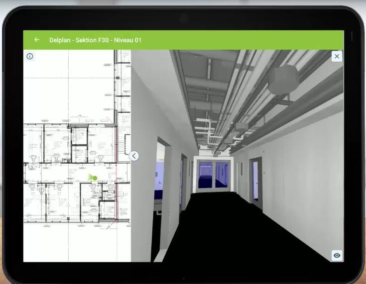 Pappersfritt byggande Alla montörer arbetar uteslutande från 3D-modellen och ritningar i ipads. Dalux BIM-viewer ute i produktion.