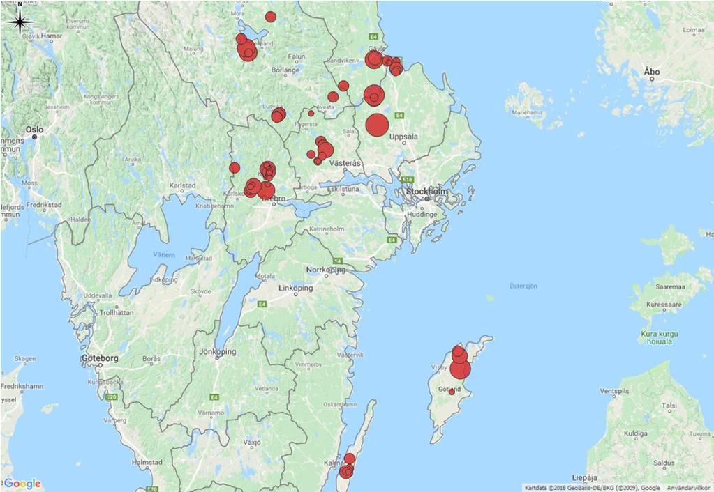 BIOGEOGRAFISK UPPFÖLJNING DAGFJÄRILAR 2017 12 perioden 27/6-6/7. Inventeringen resulterade i totalt 1363 observerade individer (Figur 6, Tabell A4) varav 1019 sågs på Gotland och 344 i Östergötland.