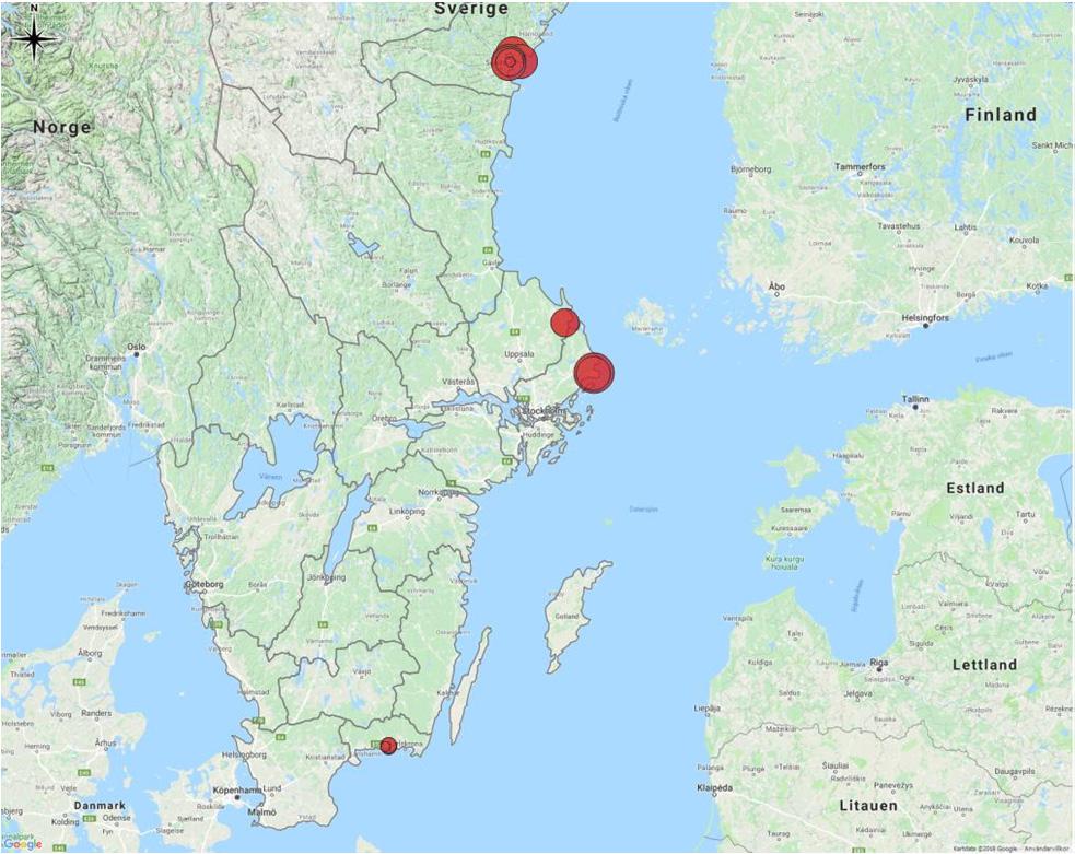 15 BIOGEOGRAFISK UPPFÖLJNING DAGFJÄRILAR 2017 Figur 10. Lokaler som inventerats med avseende på mnemosynefjäril under 2017.