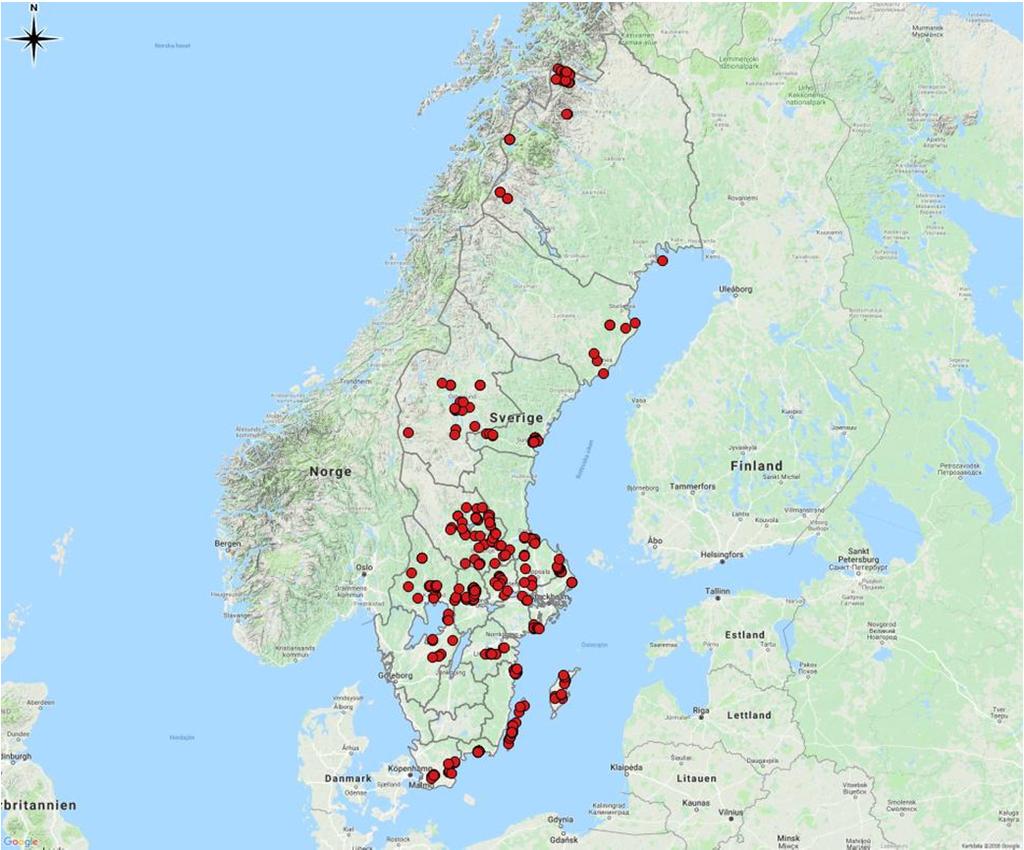 5 BIOGEOGRAFISK UPPFÖLJNING DAGFJÄRILAR 2017 Figur 1. Lokaler som inventerats inom ramen för 2017 års biogeografiska uppföljning av dagfjärilar inom habitatdirektivet.
