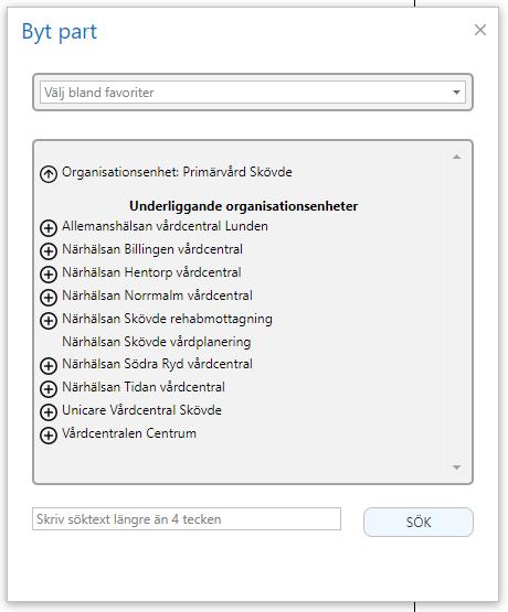 organisations partsruta.. Välj enhet bland favoriter, i kataloglista eller använd Sök-rutan. Valbar enhet är markerad med.