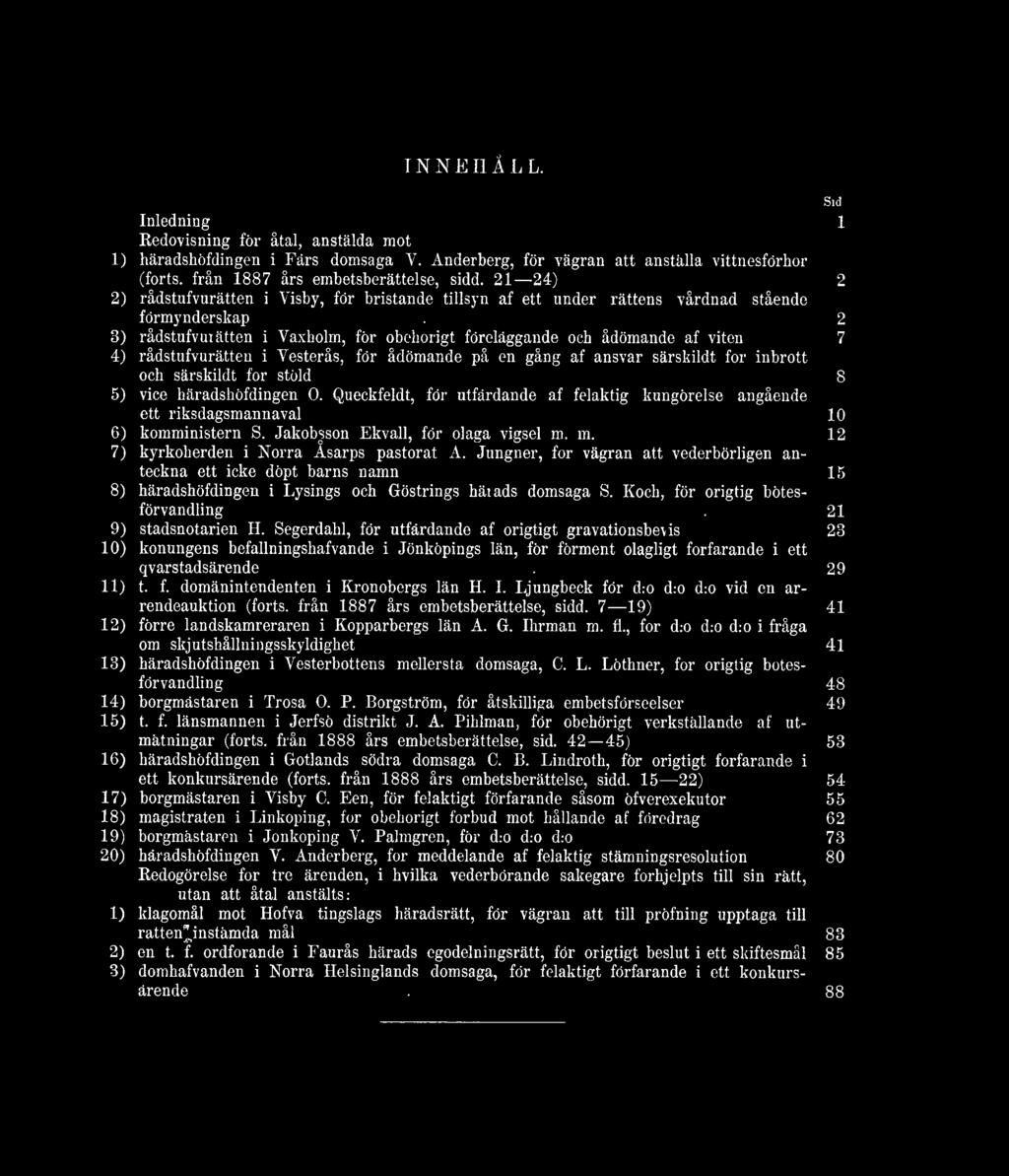 Queckfeldt, för utfärdande af felaktig kungörelse angående ett riksdagsmannaval... 10 6) komministern S. Jakobsson Ekvall, för olaga vigsel m. m... 12 7) kyrkoherden i Norra Asarps pastorat A.