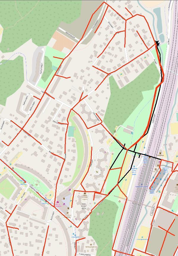 Åvägen pumpstation Figur 2 Planbild som visar Väsby Entré, med svart visas befintliga ledningar