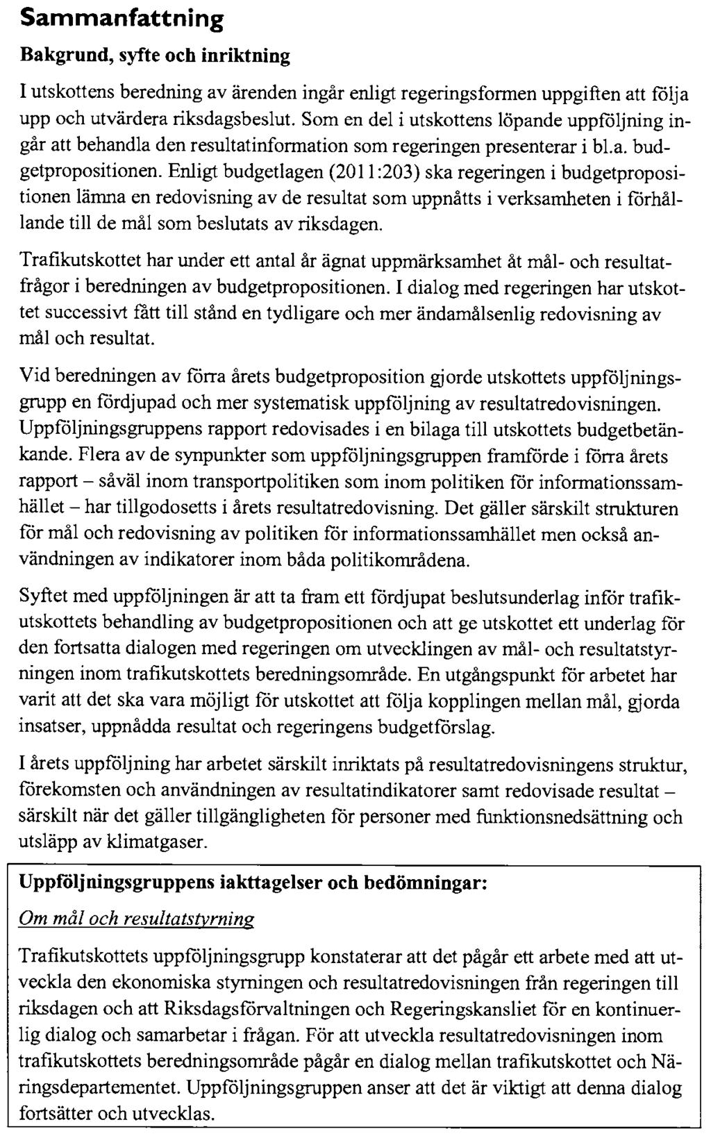 UPPFÖLJNING AV REGERINGENS RESULTATREDOVISNING